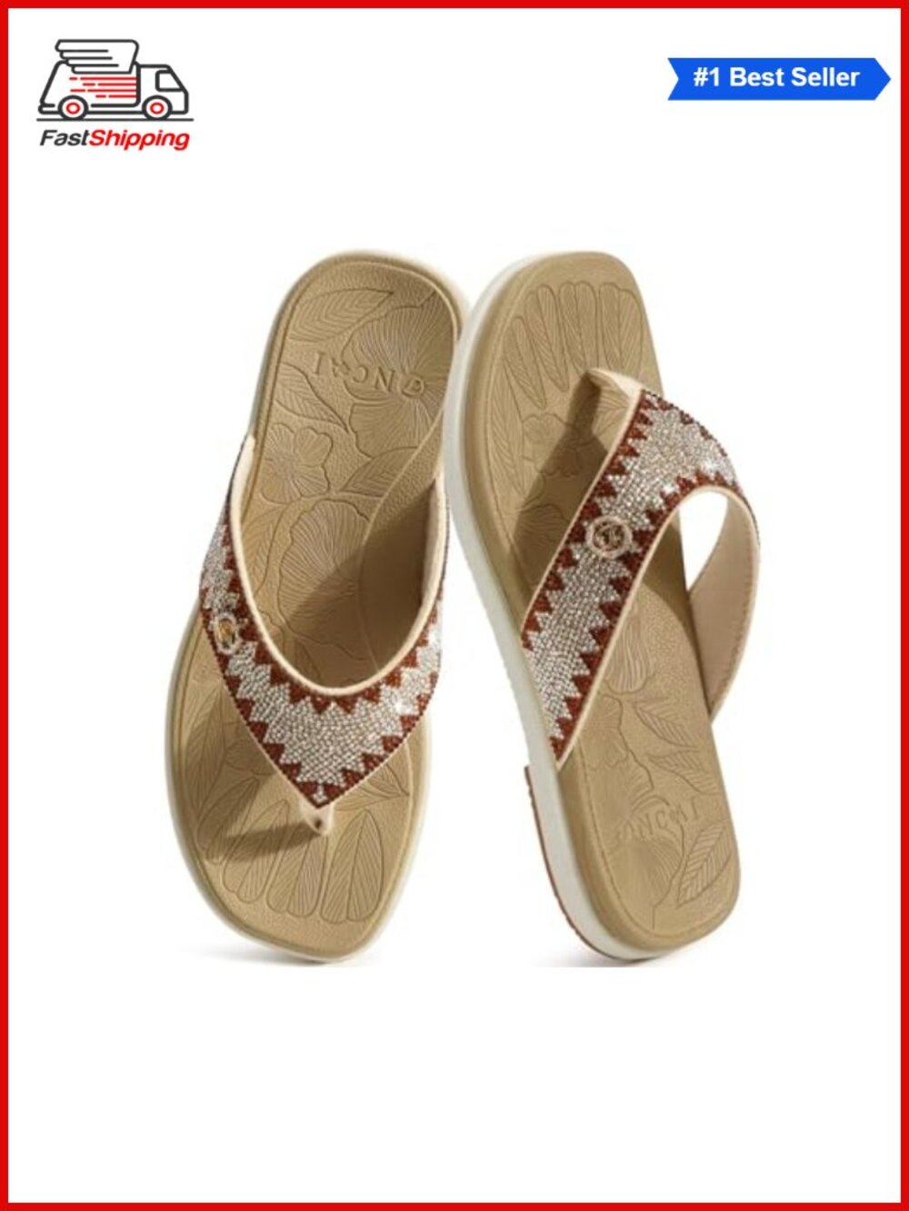 Women's Rhinestone Flip Flops Sparkling Studded Flat Beach Sandals